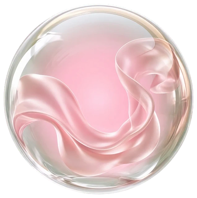 A glass sphere with pink silk inside